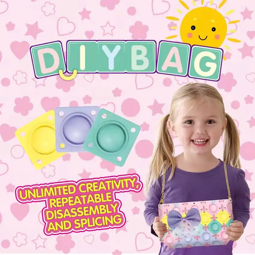 Enlarge Children's Bag DIY Anti-Stress Assemble Push Bubble Purse Decompression Press Coin Bag Kid Handbag Fidget Toy