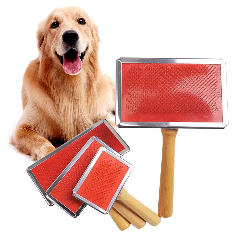 

Щетка с деревянной ручкой для груминга домашних животных