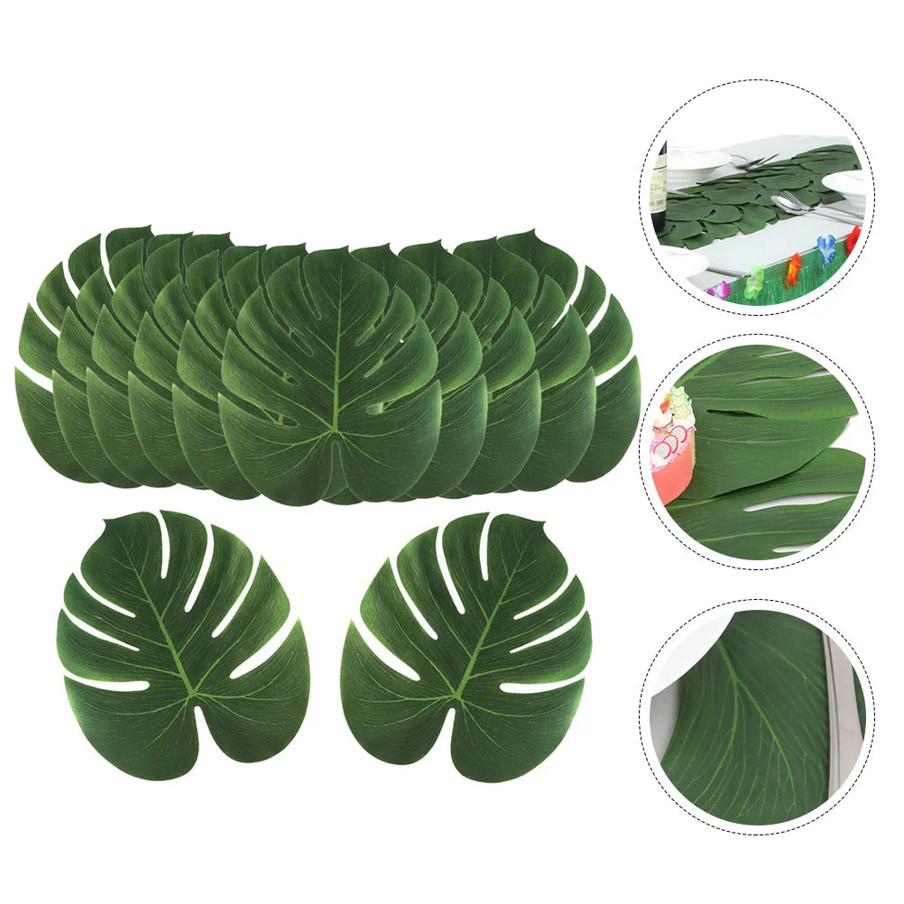 

Leaves Table Palm Artificial Fake Leaf Party Runner Monstera Hawaii Placemat Tropical Faux Wedding Hawaiian Cover Decoration