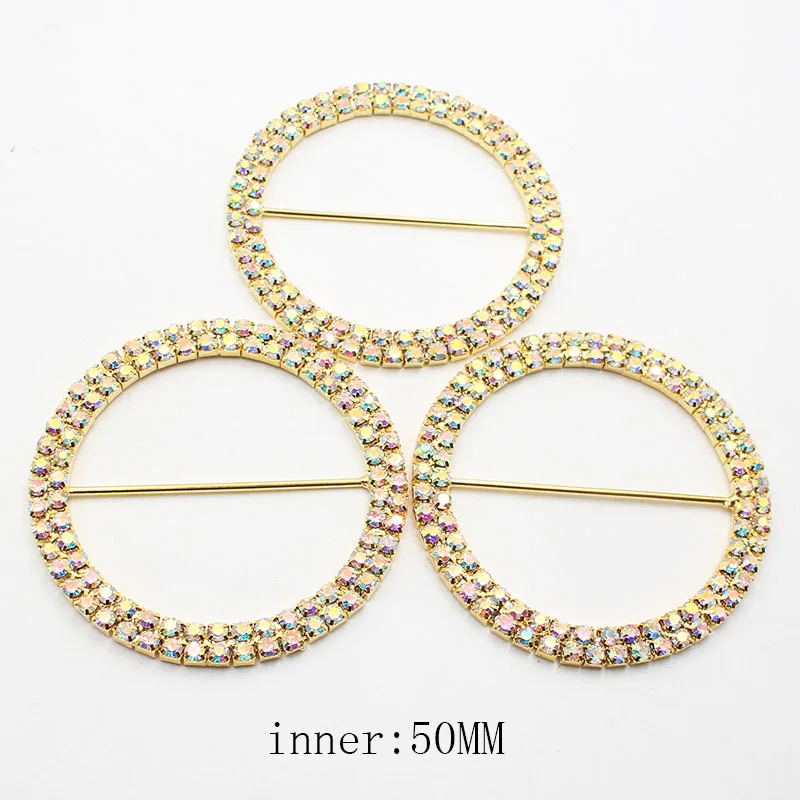 

New 2Pcs Inner 50MMDouble row AB Rhinestone Buckles Gold Silver Metal Chair Sash Ribbon Slider Buckle DIY Intimate Accessories