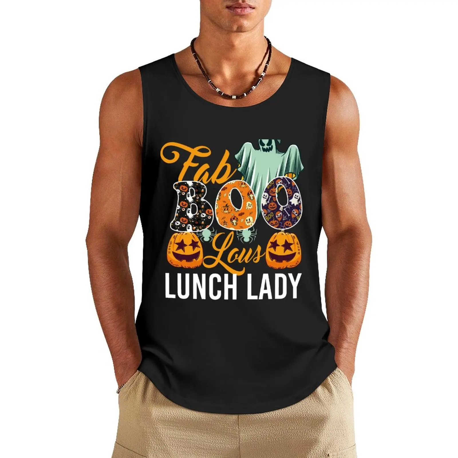Fab Boo Lous Lunch Lady милый призрак тыква забавный топ на бретелях Хэллоуин футболки для