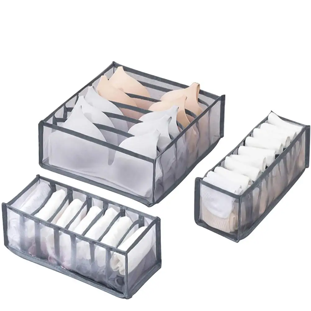

3-piece Storage Box Washable Foldable Household Drawer Underwear Compartmentalization Box
