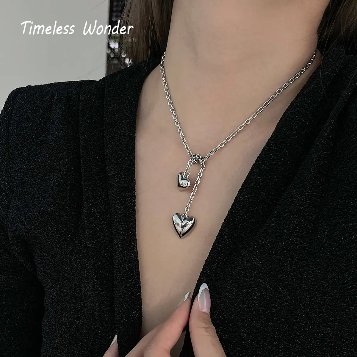 

Timeless Wonder Sweet Heart Chains Necklaces for Women Designer Jewelry Ins Trendy Top Goth Boho Pendants Kpop Versatile 2345