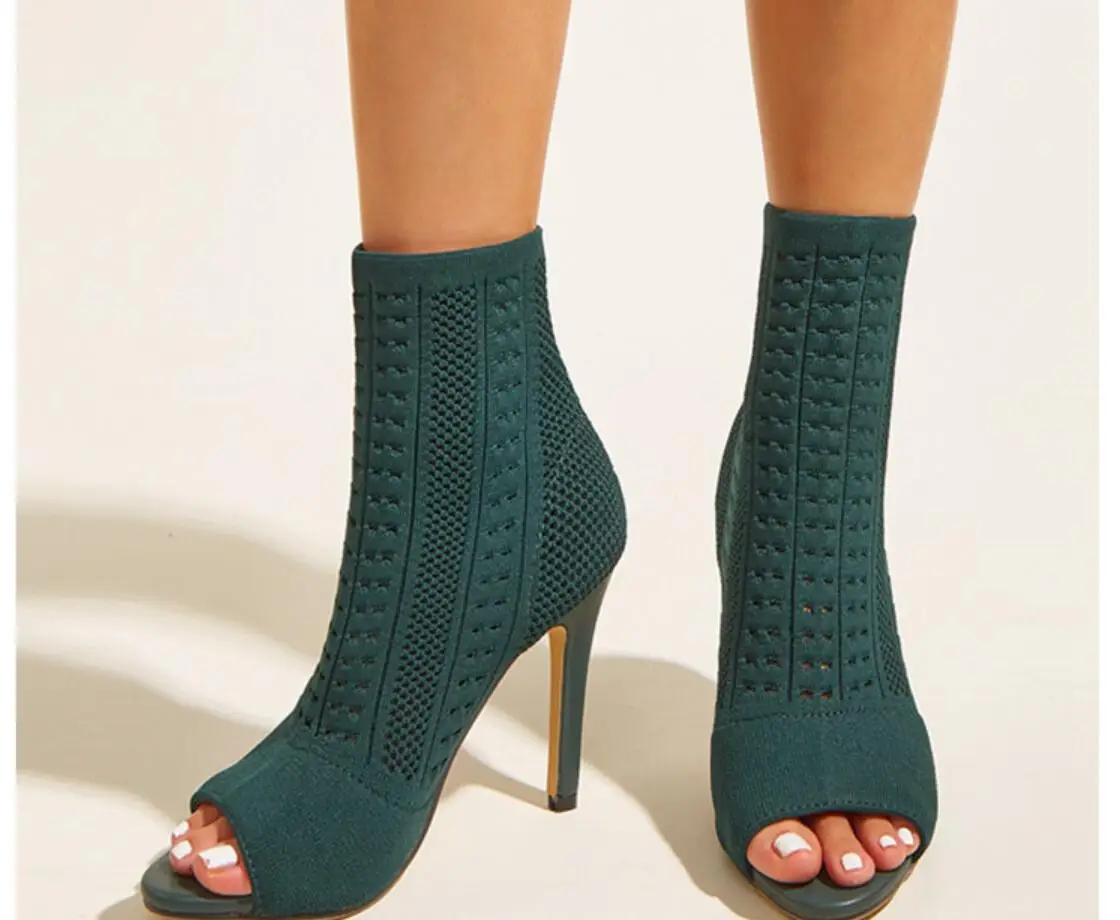 New Sexy Women's Sandals Green High Quality Air Mesh Sexy High Heels Open Toe Gladiator Sandal Black Summer Classic Shoes