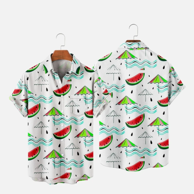 

Men's Hawaiian T-Shirt For Women Watermelons Pattern 3D Printed Y2K Hombre Fashion Shirt Casual Beach Oversized Clothes 3