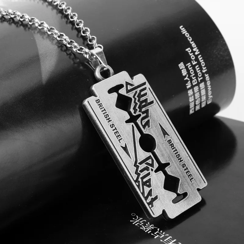 

Fashion Blade Necklace Pendant for Men British Rock Band Judas Priest Necklaces Punk Male Jewelry 20Inch