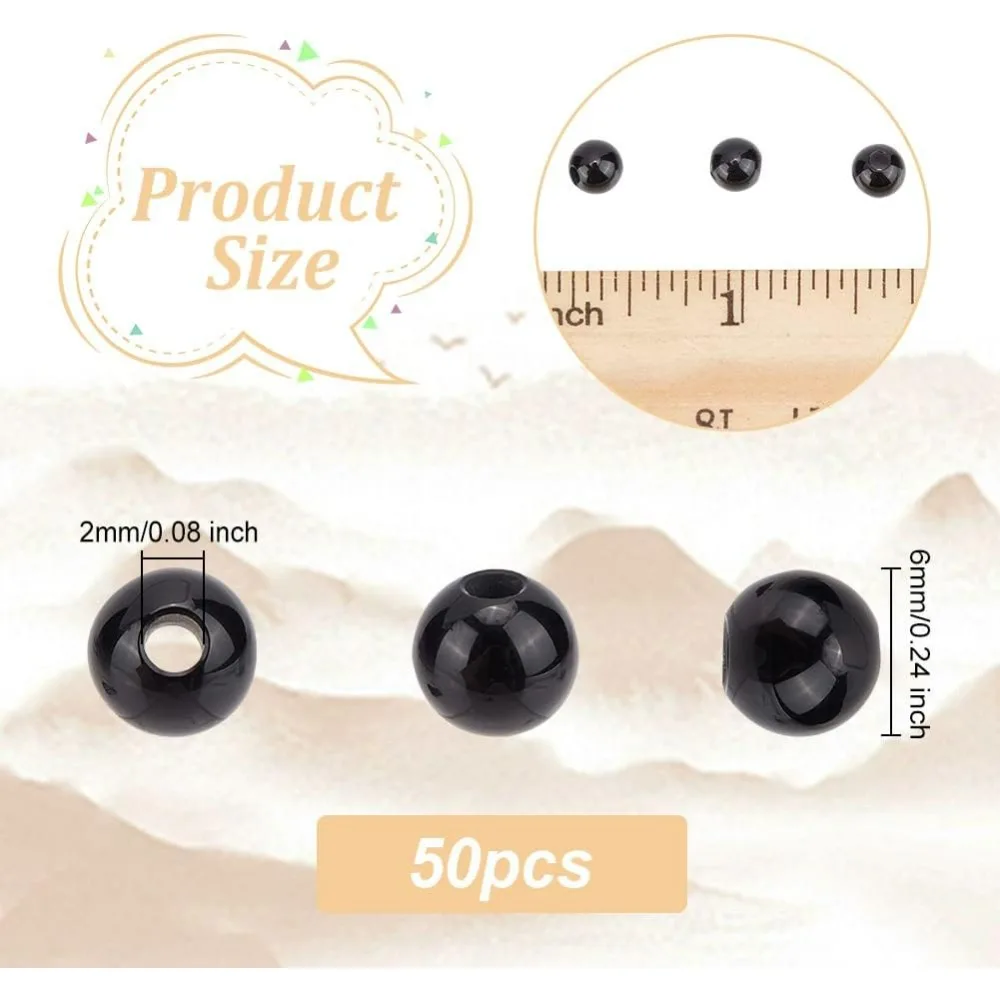 50 шт. 6 мм бусины из натурального черного оникса 2 круглые с большим отверстием