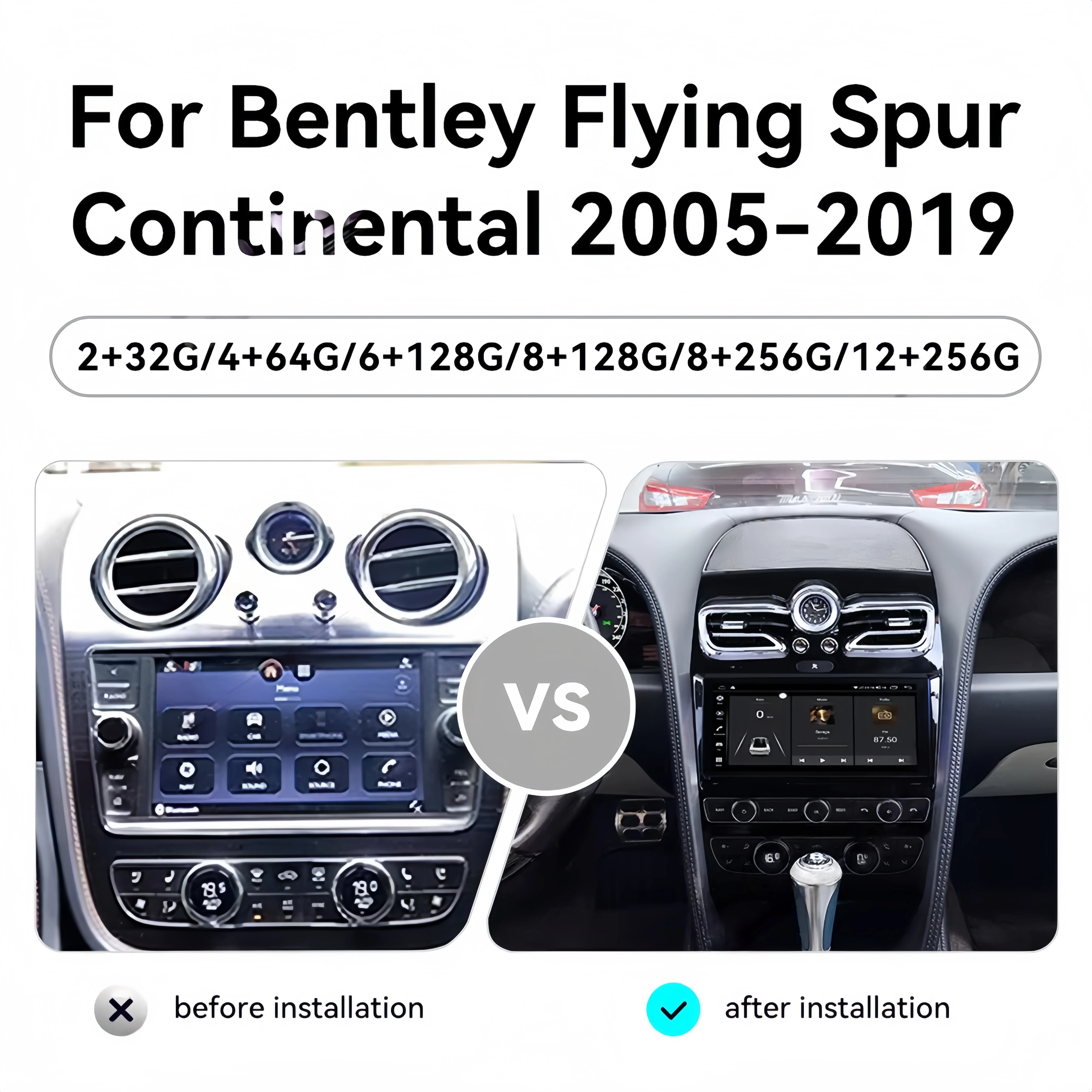 Фото 10.9-дюймовый автомобильный мультимедийный центр с CarPlay и Android 14 для Bentley Flying Spur Continental GT 2005-2019: автомагнитола, GPS, стереоплеер, головное устройство №2
