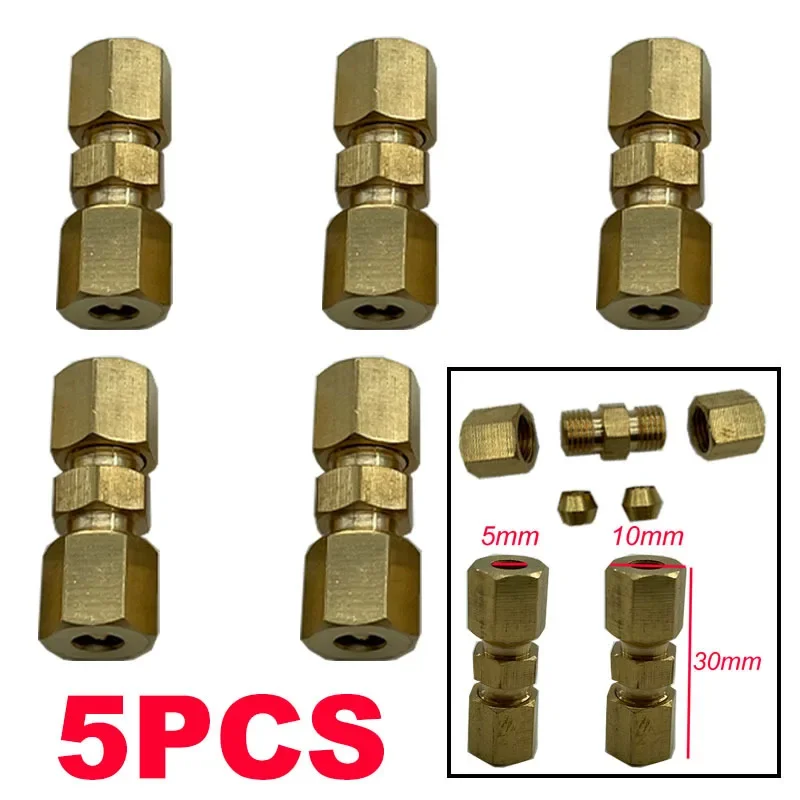 

5x Screw Thread Tubing Brass Straight Reducer Compression Fitting Connector 3/16" OD Tube Hydraulic Brake Lines Union 33 x 10mm