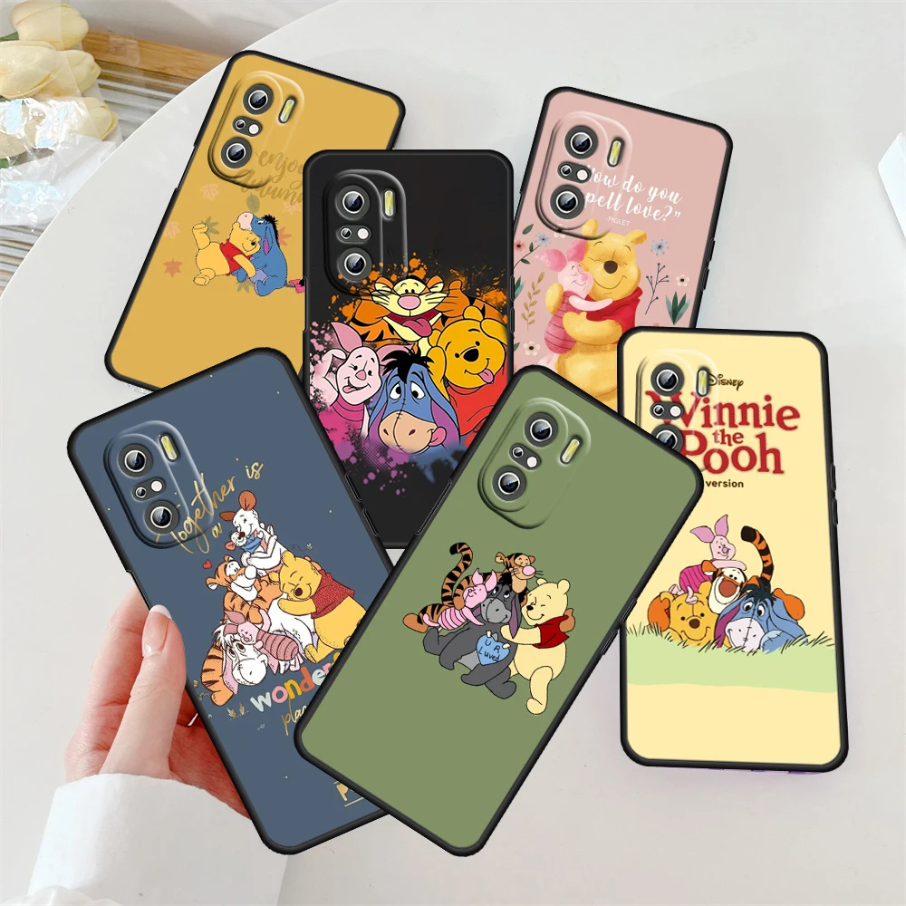 

Cute Disney Winnie Bear For Redmi K60 K50 K40 K30 K20 Go S2 8A 7A 6Pro 5 Plus 5G Silicone Soft Black Phone Case