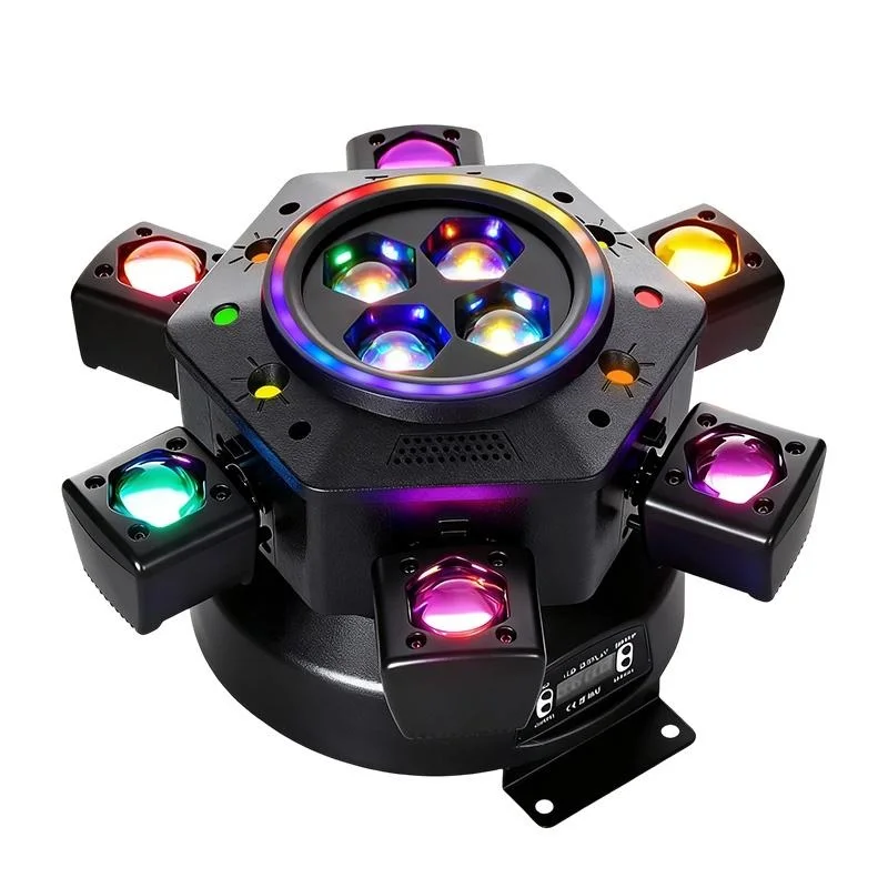 Luz de escenario de 6 brazos 150 W, haz láser, estroboscopio y control DMX