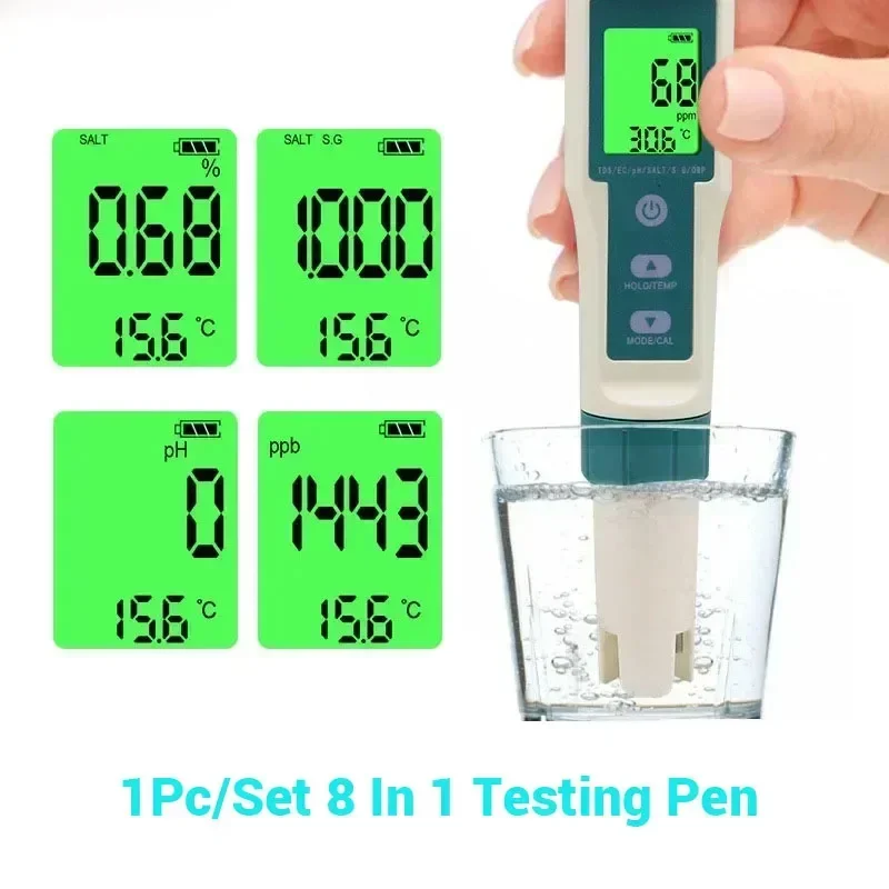 Цифровая ручка для тестирования качества воды 8 в 1 измеритель TDS/EC/PH/ОВП