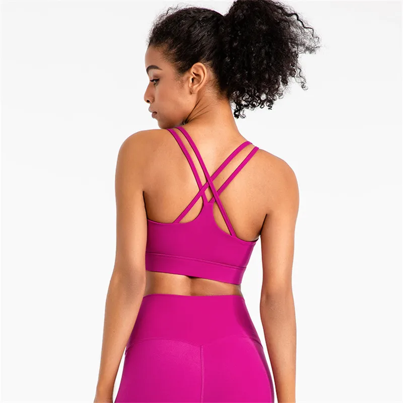 

New Arrivals Fitness Bra Sexy Women Gym Tank Top Butter Soft Cross Back Yoga Vest Athletic High Impact Brassiere With Chest Pad