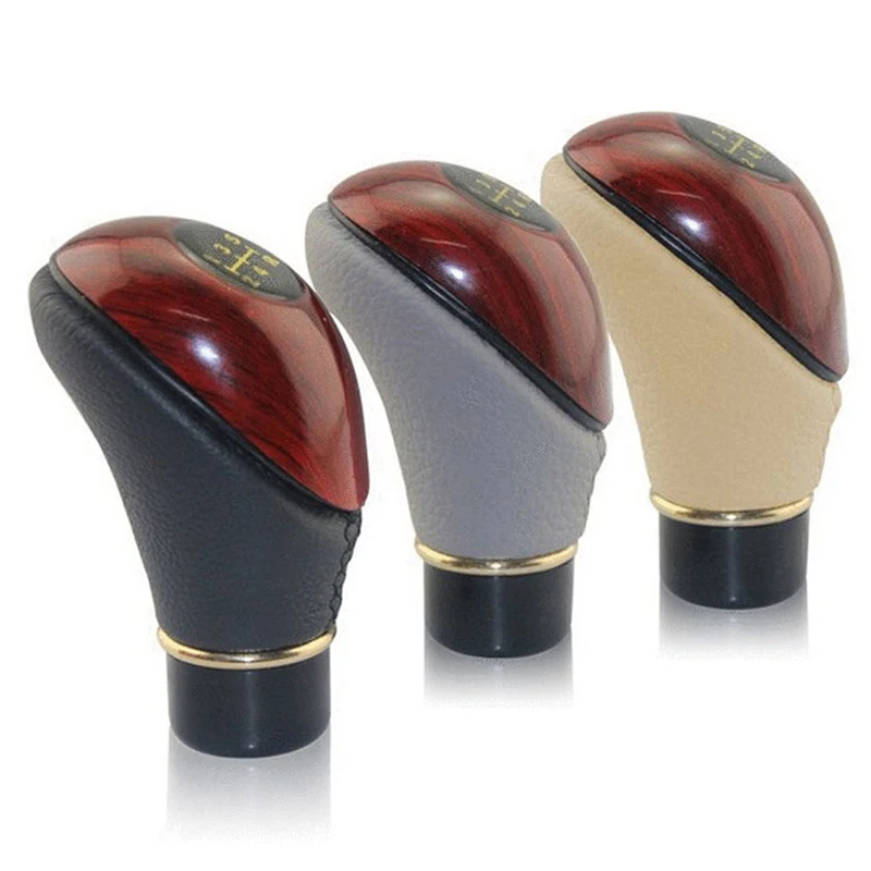 

1PC Wooden PU Leather Car Shift Knob Universal Car Truck 5 Speed Lever Manual Gear Stick Knob