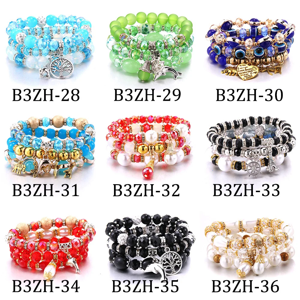 3 шт. женский эластичный браслет с бусинами |