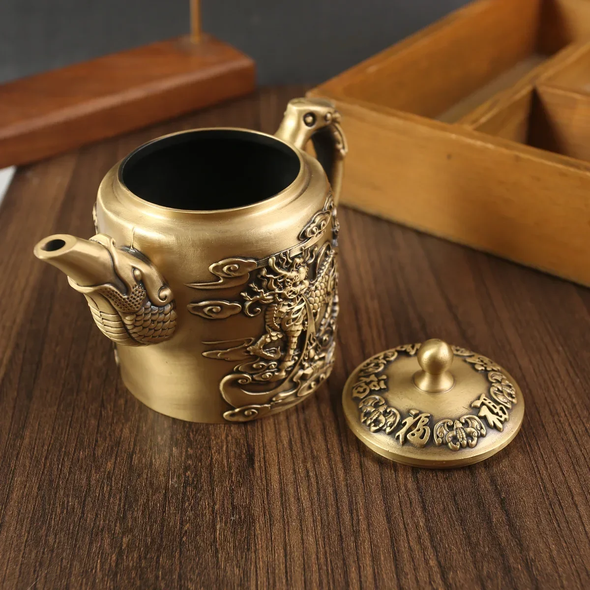 Латунный рельефный чайник с единорогом украшение для офиса креативный Wufu чайный