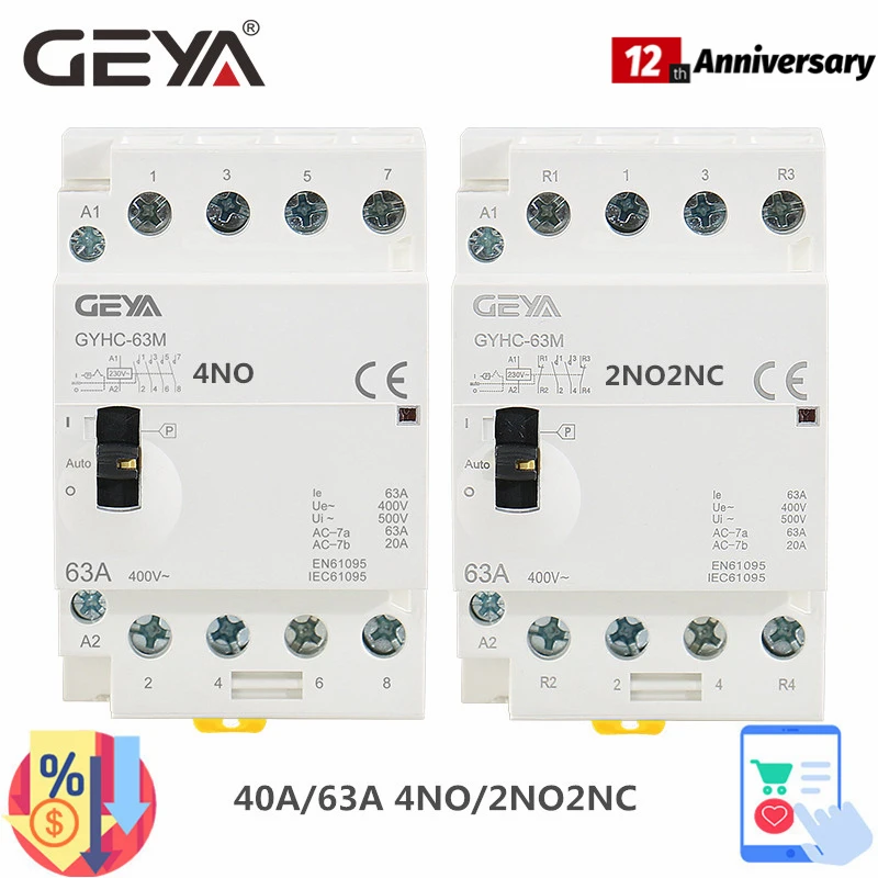 Geya-contator Modular Gyhc 4p Trilho Din Residencial Padrão ac Operação Manual Tamanhos Variados 220v 230v 50 hz 60hz