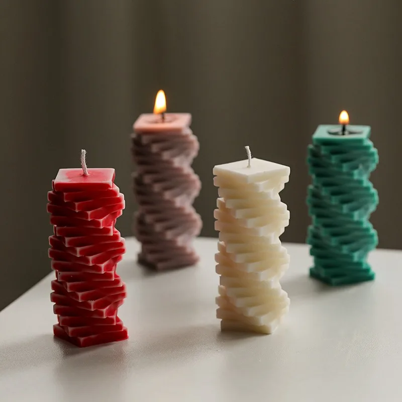 

3D Spiral Square Column Silicone Candle Molds DIY Geometric Architecture Aromatherapy Plaster Epoxy Resin Soap Molds Home Decor