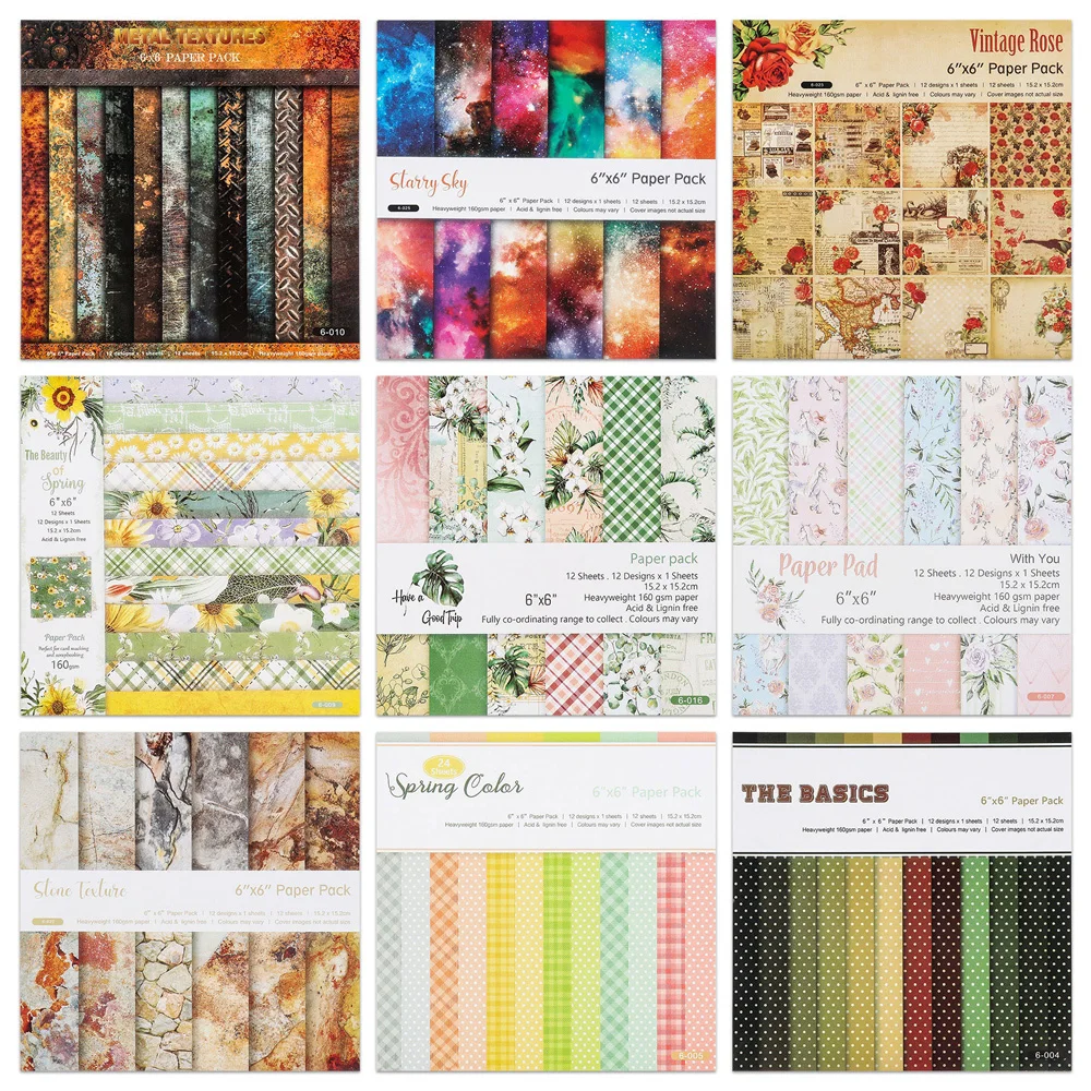 

12 Sheets Background Scrapbooking Paper Pad 6X6Inch Single Sided Patterned Cardstock Journal Paper Packs Art Handmade Crafts