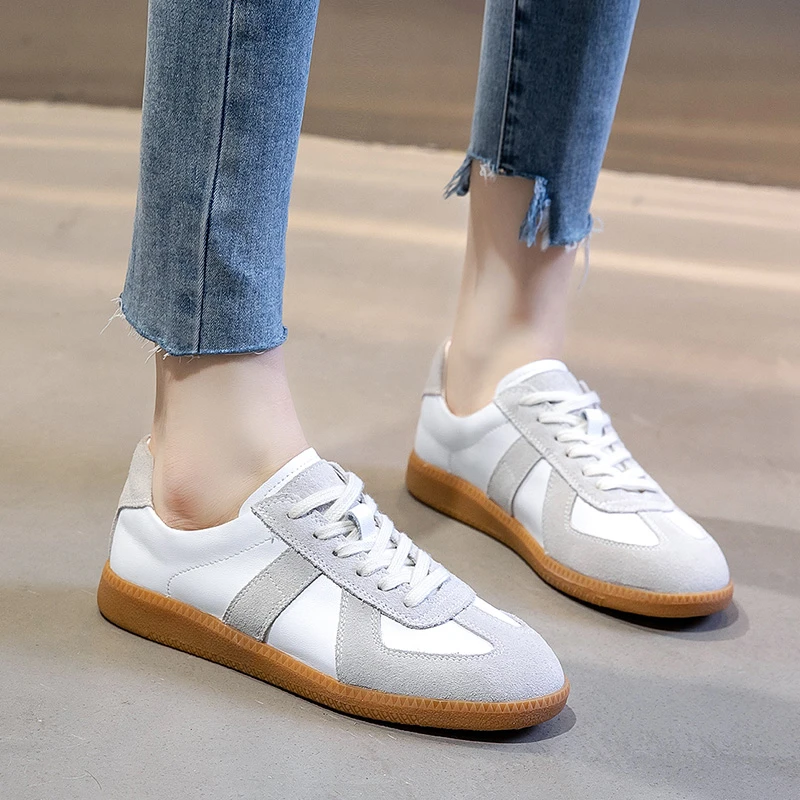 Women Genuine Leather Casual Shoes Woman Suede Leather Flats Platforms Sport Shoes Lace Up Sneakers Shoes