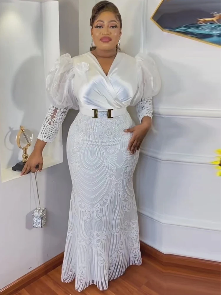 

Новинка 2023 г., рождественское женское платье в африканском стиле из крупной индустриальной пряжи с водорастворимыми кружевами, вечернее пл...