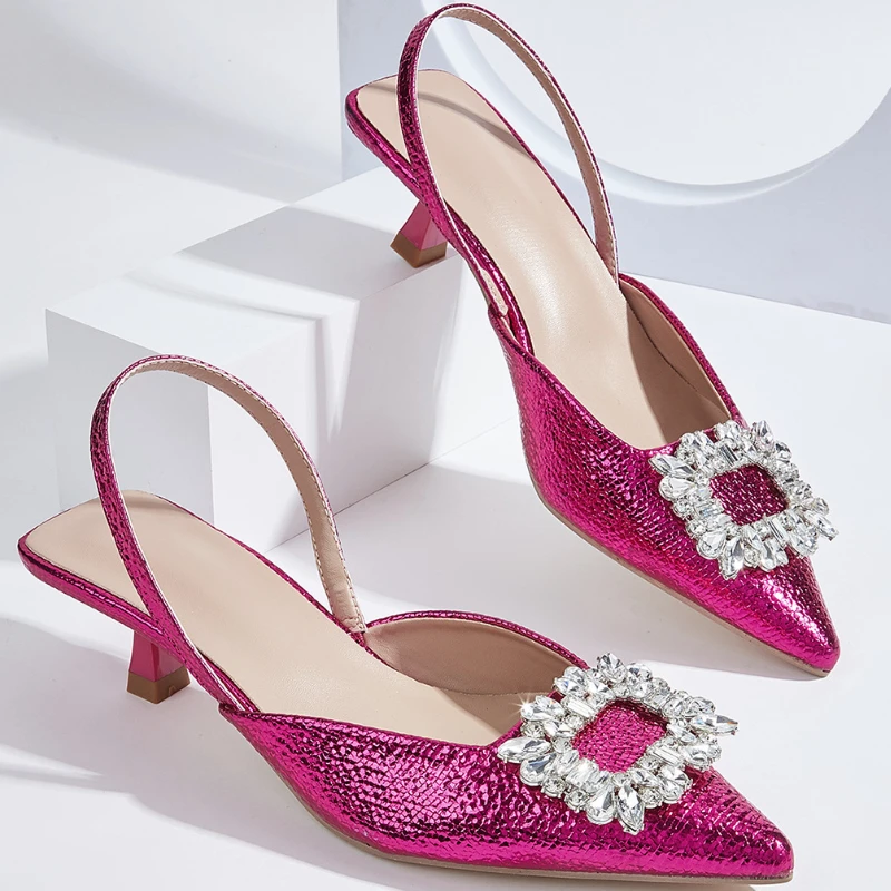 Сандалии женские на низком каблуке однотонные Туфли-мюли с кристаллами