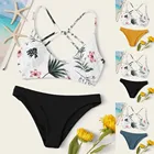 Женский купальный костюм, бикини, одежда для плавания с цветочным принтом, комплект бикини с чашками пуш-ап, сексуальный женский купальный костюм, пляжная одежда для плавания