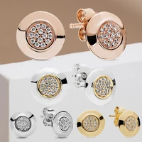 authentic four styles cubic zircon stud earrings original 925 sterling silver earrings signature women jewelry birthday gift