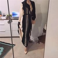 middle east duibai arab ramadan prayer lace polka stiching elegant abaya belt dress new muslim robe islamic clothing for women