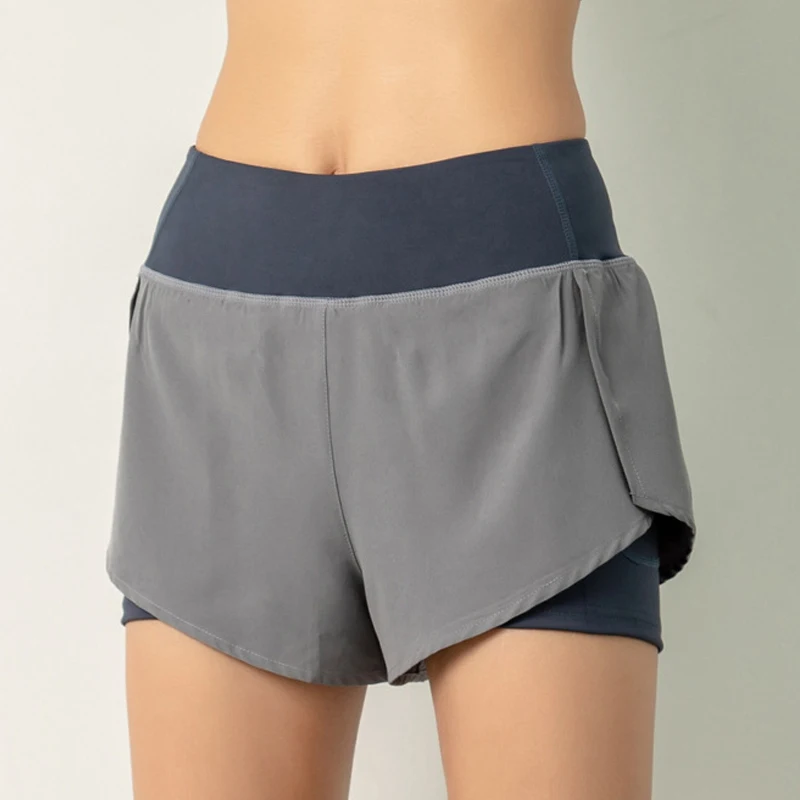 

ASHEYWR Women Workout Shorts Summer High Waist Fake Two Pieces Push Up Shorts Quick Dry Breathable Pocket Fitness Short Female