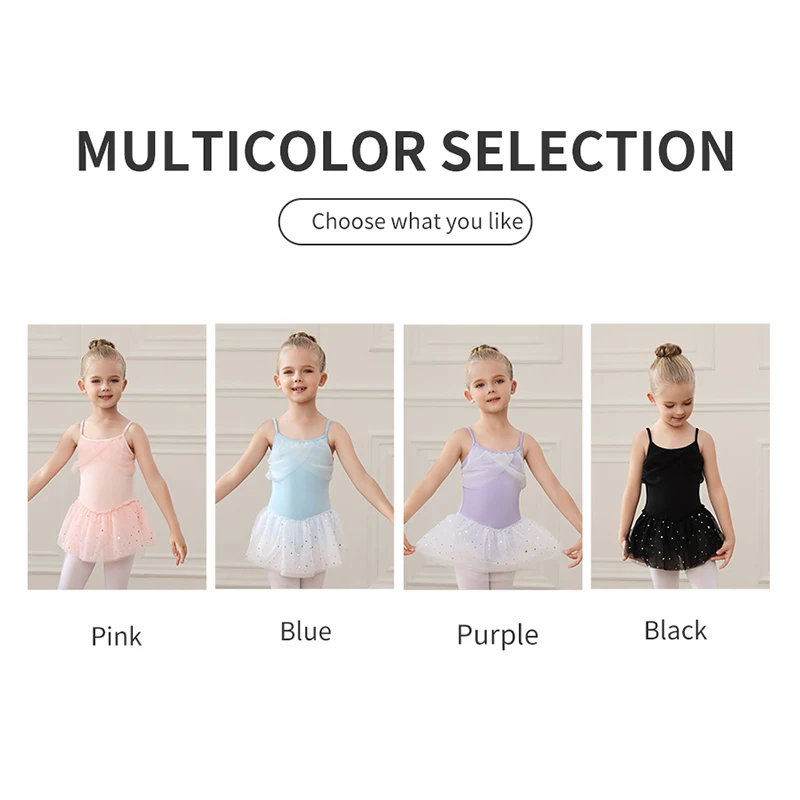 RUYBOZRY Ballet Dress Girs Leotard Tutu Ballet Dance Clothes Camisole Ballet Outfit For Kids Sequins Pink Dancing Dress Costumes