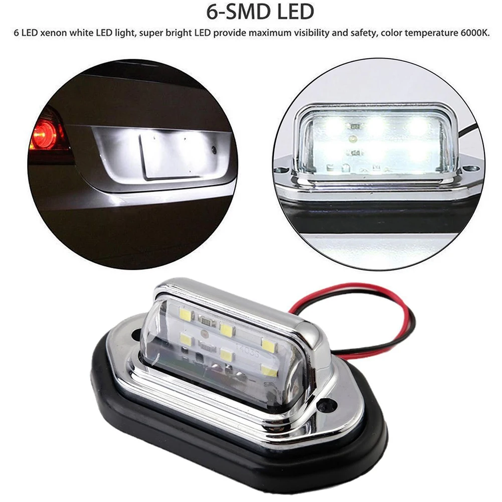 

For Motorcycles Boats Cars 1pc License Plate Lamp Auto License Plate Light 2 Wires 6 LED White Light Clear PC Lens Door Light