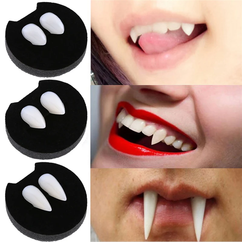 

2pcs Dentures Toys Zombie Vampire Ghost Devil Props Costume Party Fancy Costume Adhesive False Teeth Fangs Halloween Decor