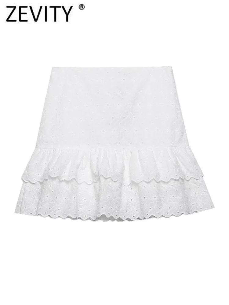 

Women High Waist Hollow Out Embroidery Shorts Skirts Ladies Chic Side Zipper Ruffles Lining Shorts Pantalone Cortos