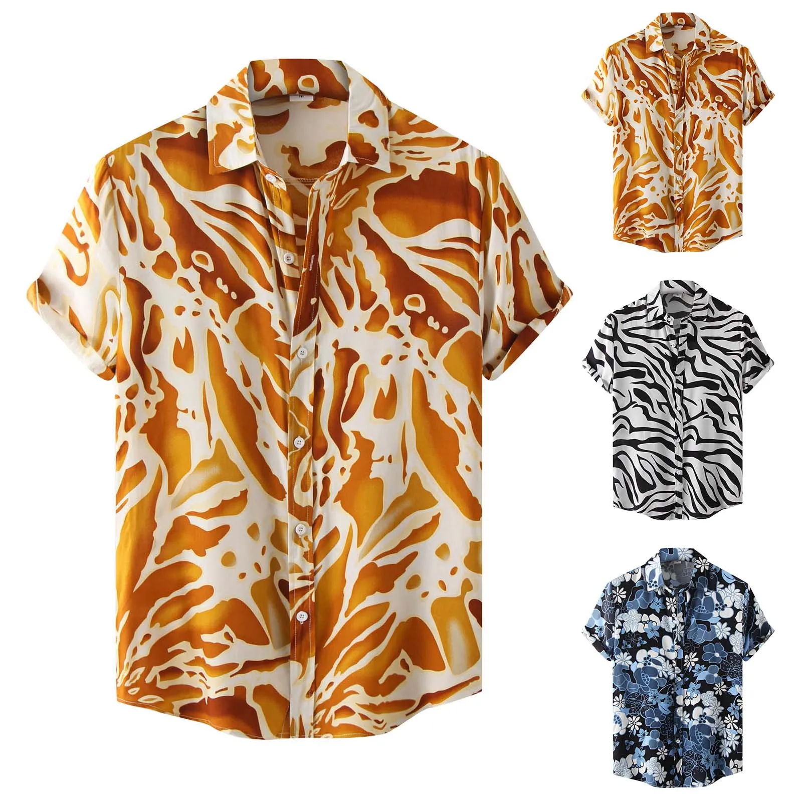 

Mens Fashion And Leisure Printing Buckle Lapel Short Sleeve Shirt Top Black One Sleeve Bodysuit