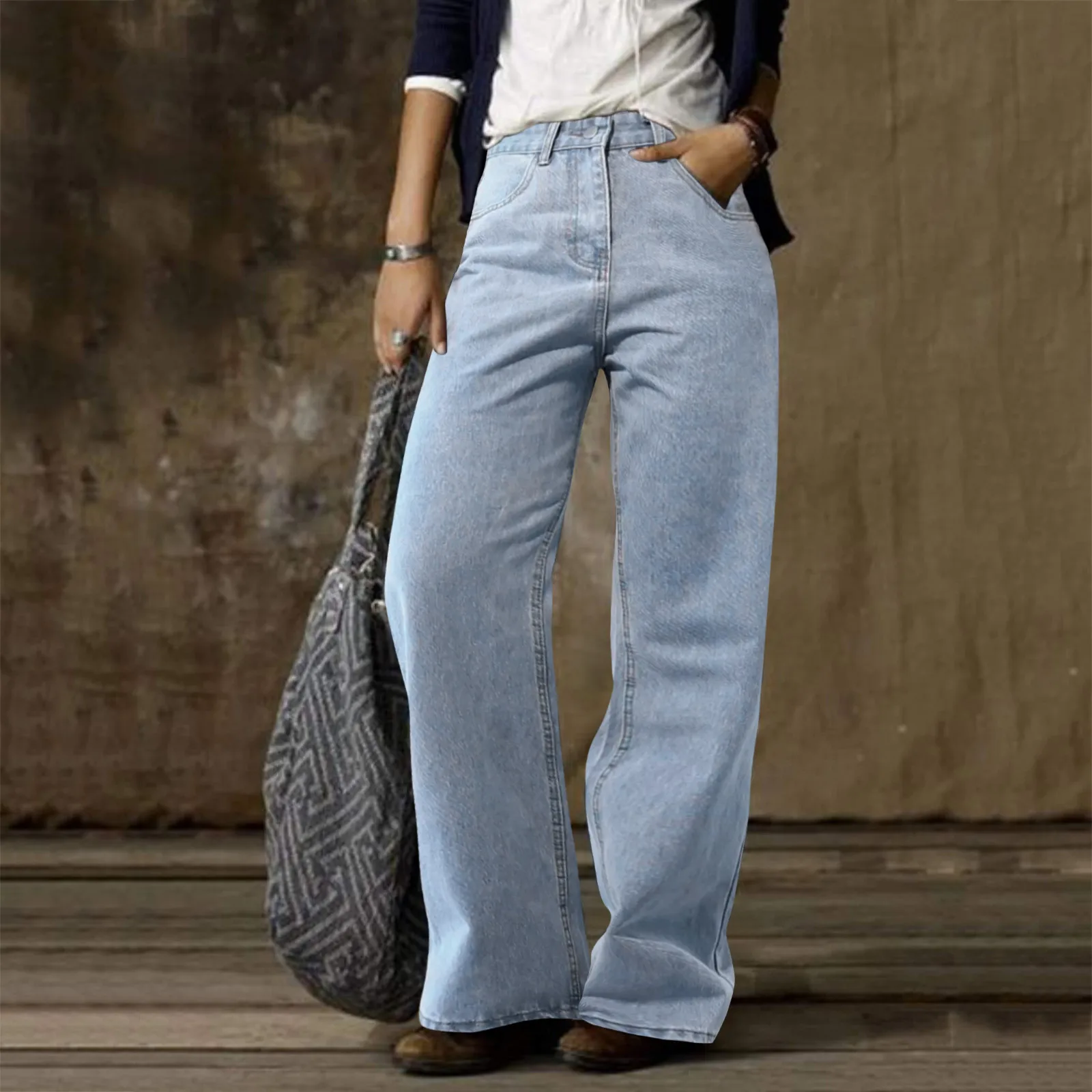 

Джинсы для женщин винтажные модные брюки повседневные Прямые Широкие штаны джинсы спортивные брюки из Джерси Брюки с карманами женские наряды