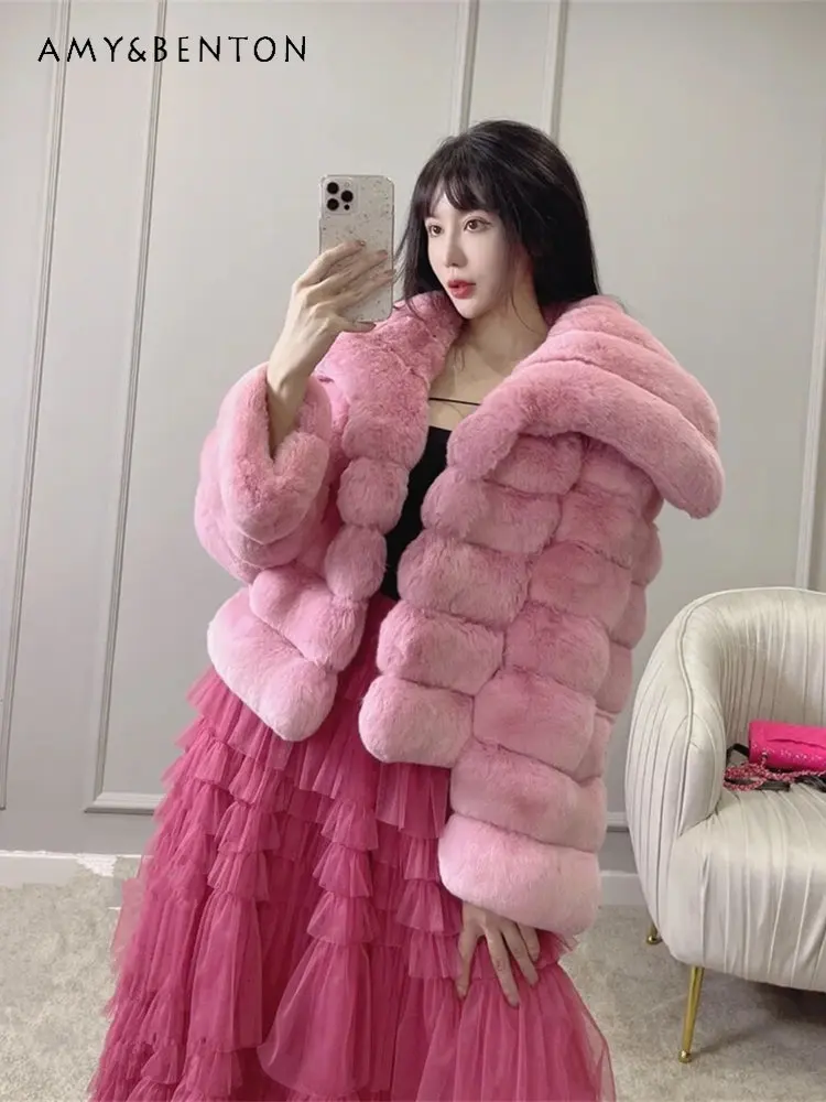 Personality Lapel Imitate Rex Rabbit Fur Fur Coat Women's High-Grade Fashionable Lady 2022 Winter Solid Color Clothes