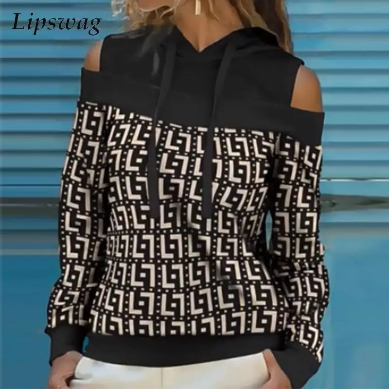 

Vintage Off Shoulder Patchwork Plaid Sweatshirts Autumn Women Casual Drawstring Hooded Hoodies Fashion Long Sleeve Pullover Tops