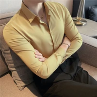 11 colors yellow men shirt luxury soft long sleeve shirt business dress man 4xl slim fit casual blouse male chemise homme camisa