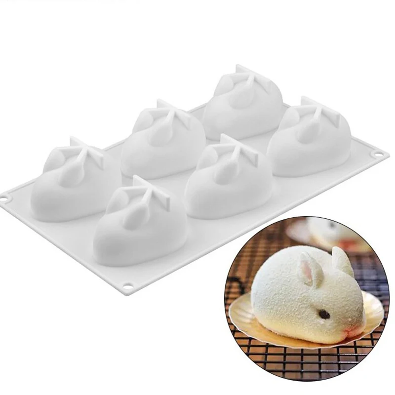 

6-Cavity 3D Silicone Cake Molds for Baking Dessert Mousse New Decorating Moulds Small Bunny Rabbit Shape Chocolate Bakeware Tool
