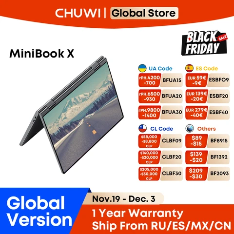 Ноутбук Chuwi MiniBook X, 10.51, 12/512ГБ, 16/512ГБ, N100, N150, Intel UHD, Windows