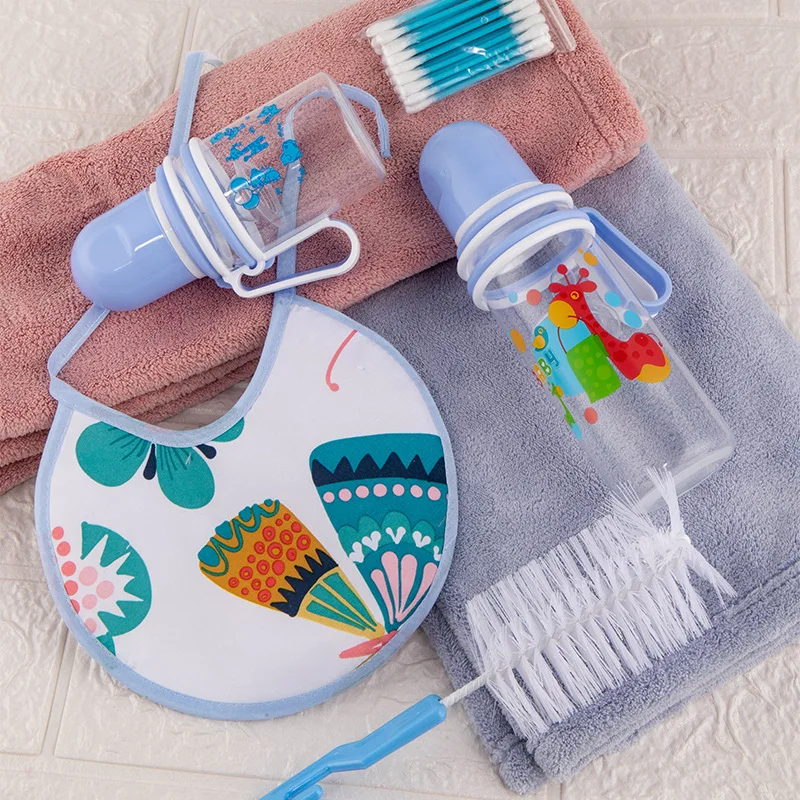 

Newborn 5PCS/SET Baby Feeding Bottles Bib Cotton Swabs Bottle Brush Set Newborn Infant Supplies Wide-Caliber Feeding Bottle
