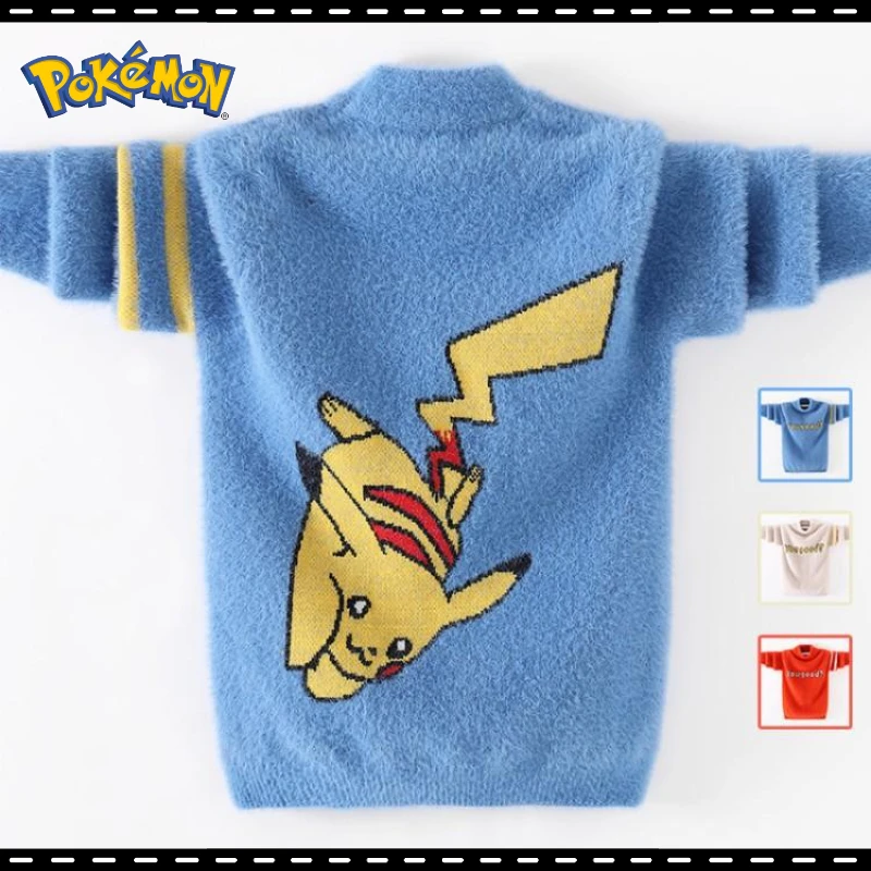

Свитер с изображением покемона Пикачу из аниме периферийного материала, новинка, рубашки из жаккардового флиса для мальчиков, модная одежд...