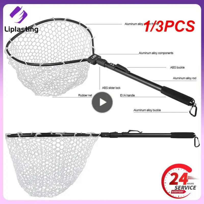 

1/3PCS Leo Fly Fishing Net Fish Landing Net With Folding Aluminum Handle And Soft Rubber Mesh Perfect For Catch And Release