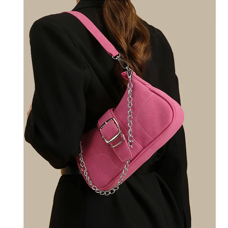 

Новинка 2023, винтажная сумка на плечо из нубука для женщин, матовая кожаная однотонная дамская сумка под подмышку, трендовая женская маленькая сумочка на цепочке, сумочки