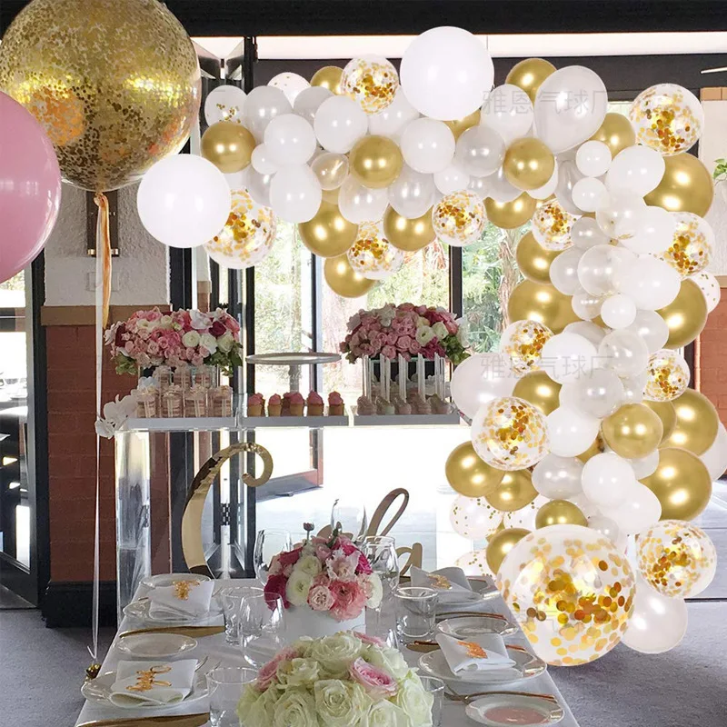 

1set White Gold Balloons Garland Arch Kit Gold Dot Chrome Metallic Latex Ballon Wedding Birthday Party Decor Baby Shower Globos