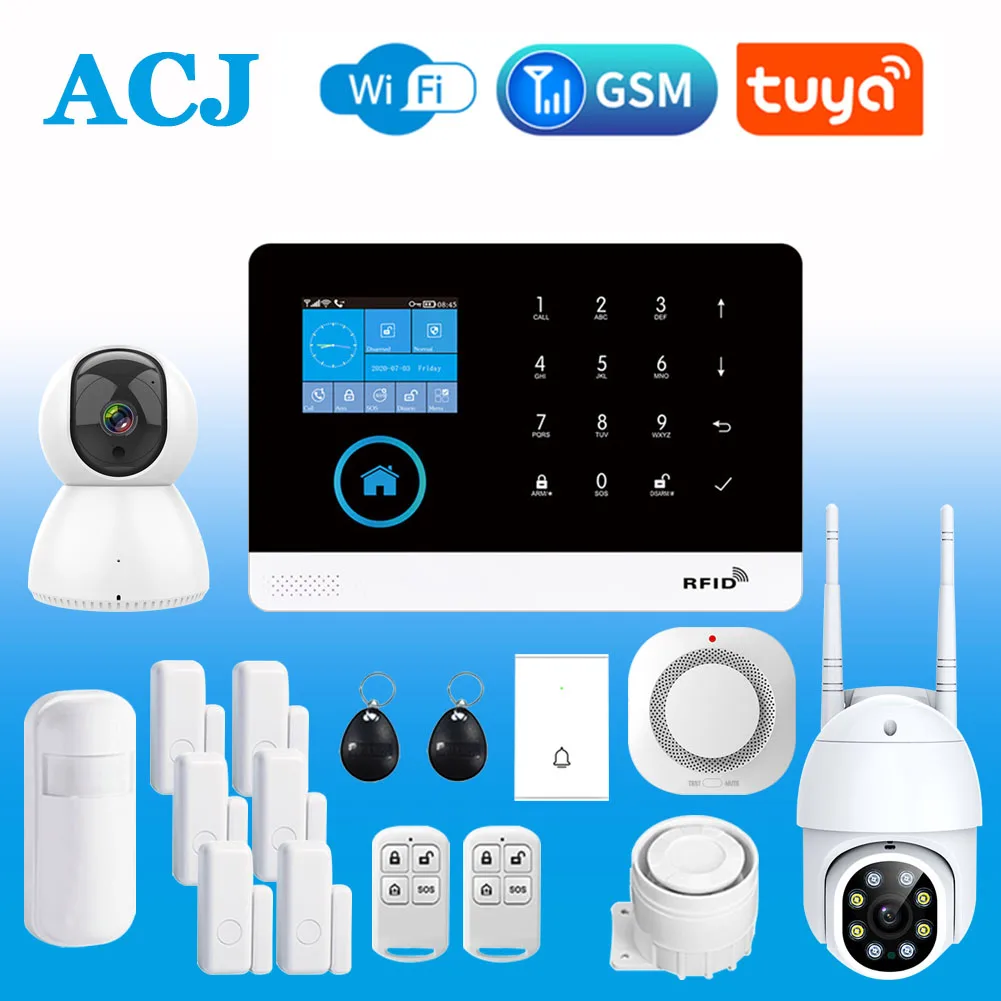 PG103 WiFi Alarm System for Home Burglar Security Tuya Smart House App Control 433MHz GSM Wireless With Motion Sensor Camera