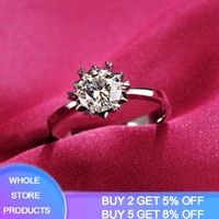 with certificate tibetan silver s925 ring perfect cut 6mm 1 carat zirconia diamond snowflake rings for women wedding band gift