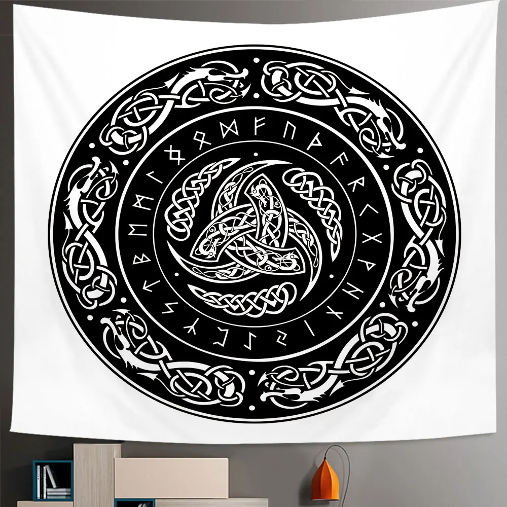 

Viking Raven Wall Decor Tapestry Mysterious Viking Meditation Psychedelic Runes Wall Hanging Mandala Tapestry Background Ceiling