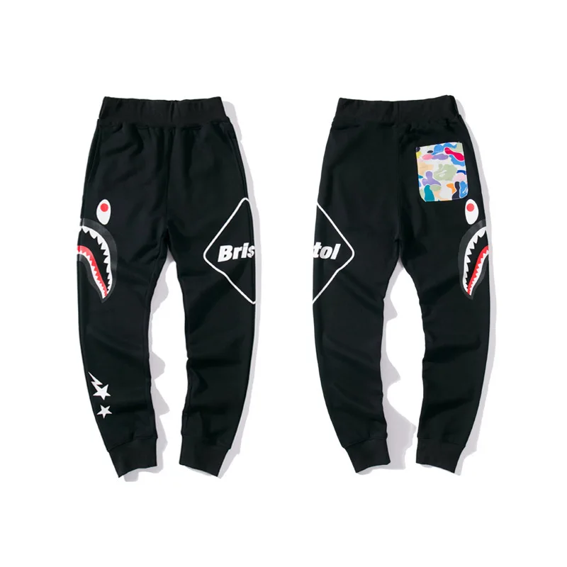 

High quality A BATHING APE 2024 hipster shark head co-branded colorful pockets drawstring sweatpants casual pants BAPE